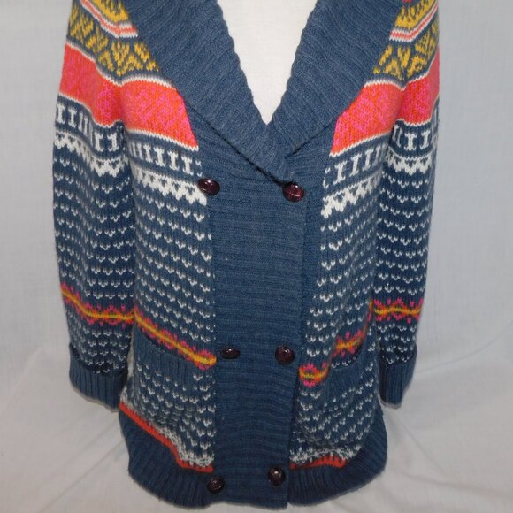 Bluenotes L Shawl Collar Gray orange Yellow White Double Button Cardigan Sweater - Picture 3 of 11